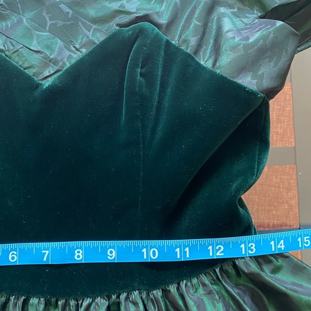 Vintage Laura Ashley Green Velvet Floral Taffeta Midi Dress Gown 8 - Picture 14 of 16